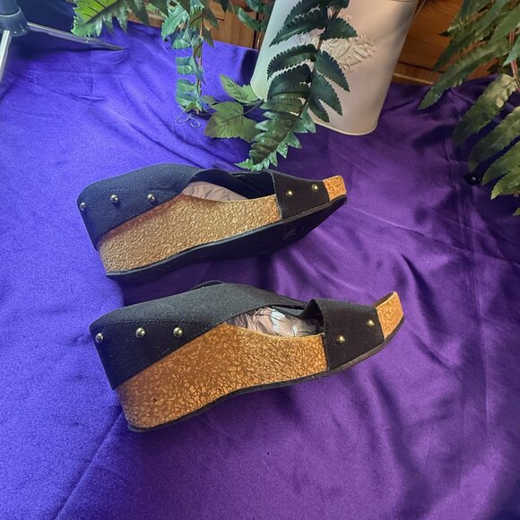 πCato Wedge Sandals Cork Heel Platform Slip-On with Elastic Straps - Picture 4 of 10